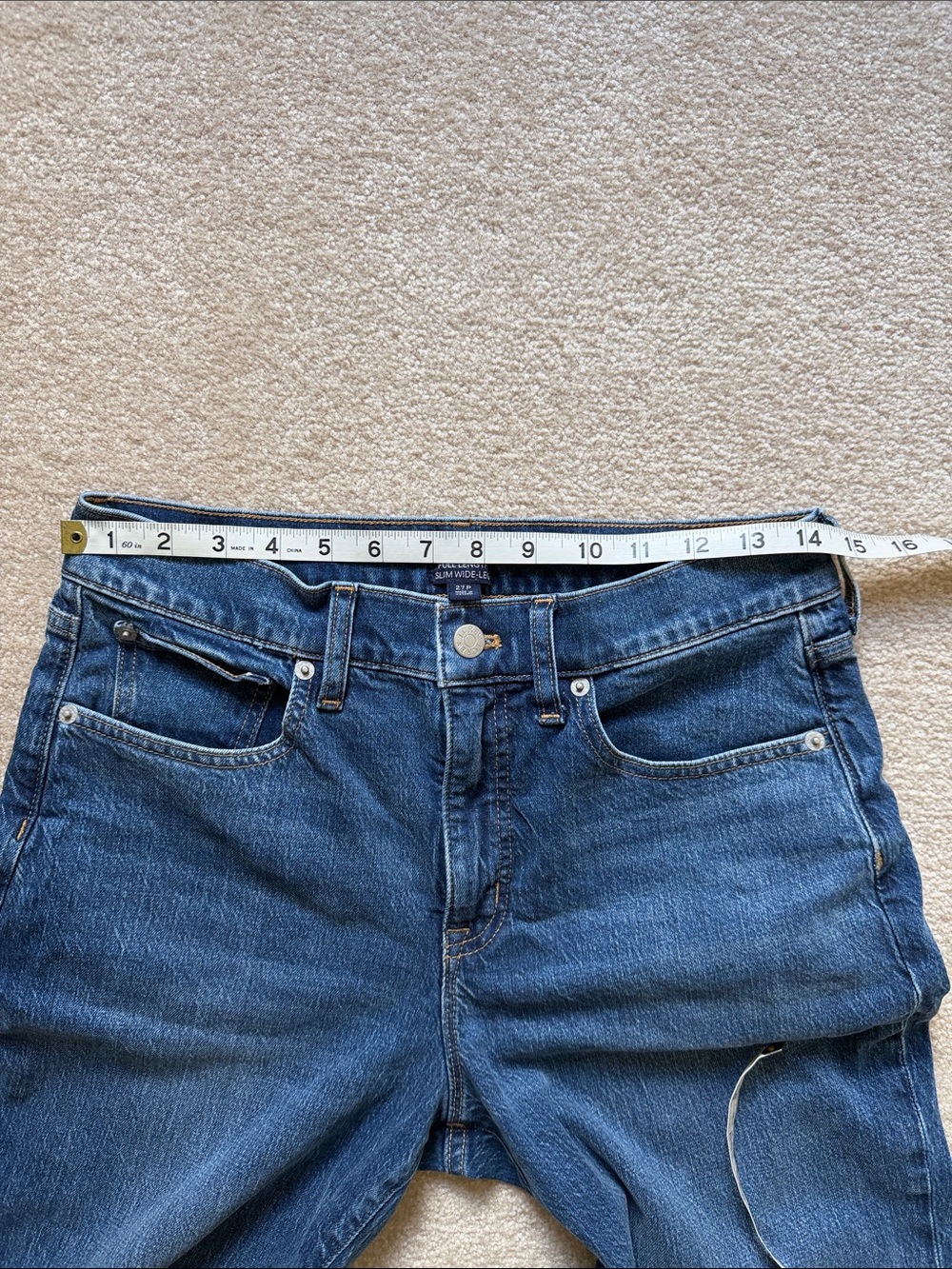 J. Crew Factory Slim Wide-Leg Jeans in Dark Blue Denim - Picture 6 of 6